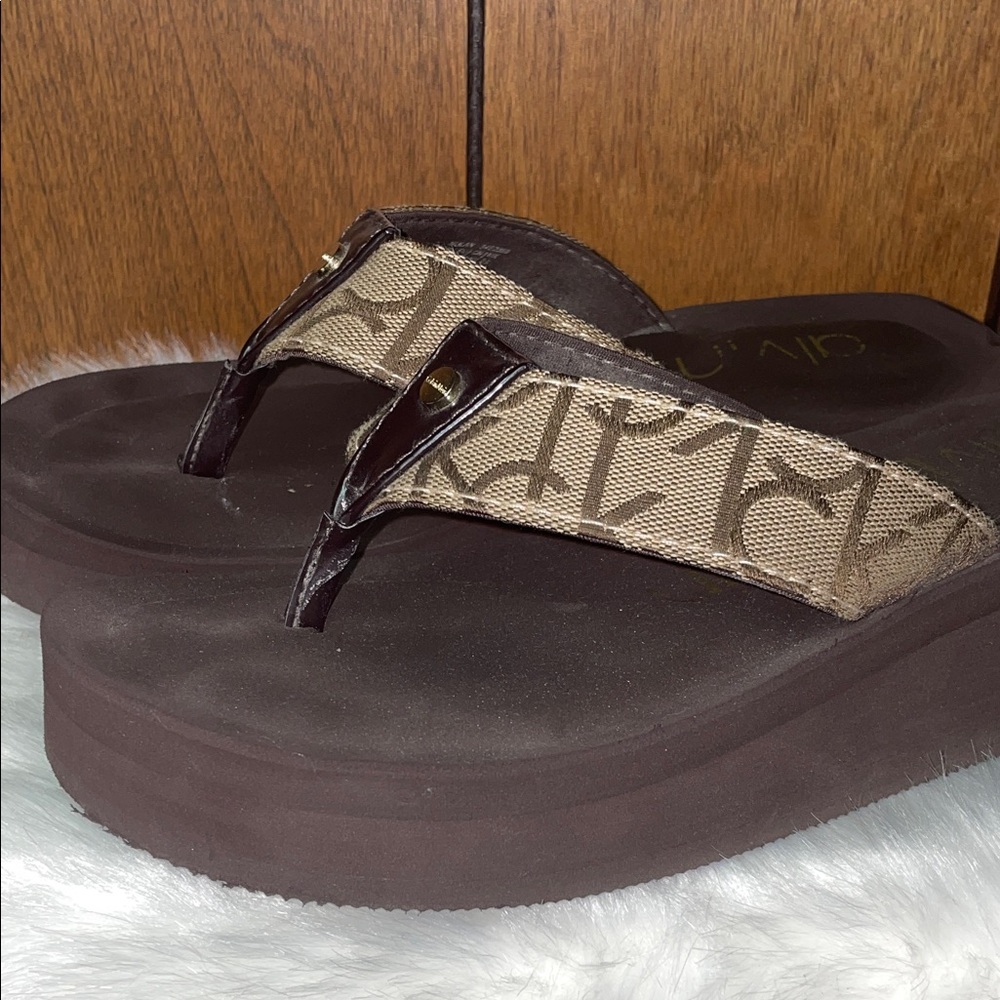 Calvin Klein Brown and Tan Sandals